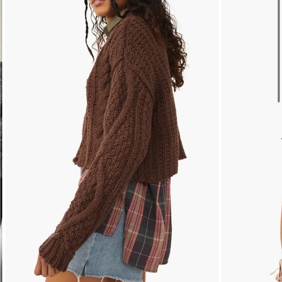 NWT Free People Cutting Edge Cable Knit Sweater - Chocolate Brown - Picture 2 of 3